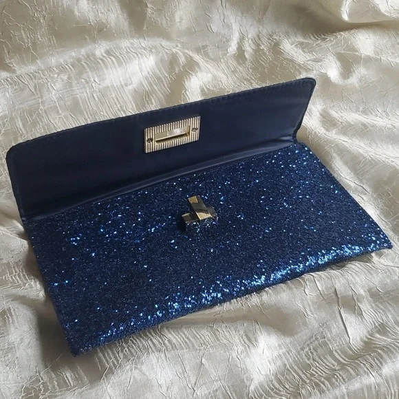 Estee Lauder glittery dark blue envelope clutch - Picture 5 of 6